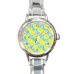 Blue neon lemons Round Italian Charm Watch