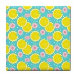 Blue neon lemons Tile Coaster Front