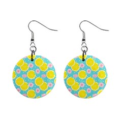 Blue Neon Lemons Mini Button Earrings by ConteMonfrey