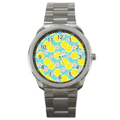 Blue neon lemons Sport Metal Watch