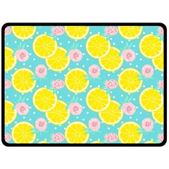 Blue neon lemons Fleece Blanket (Large) 