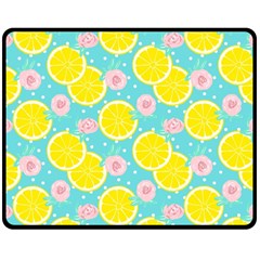 Blue neon lemons Double Sided Fleece Blanket (Medium) 