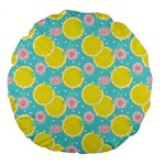 Blue neon lemons Large 18  Premium Flano Round Cushions Front