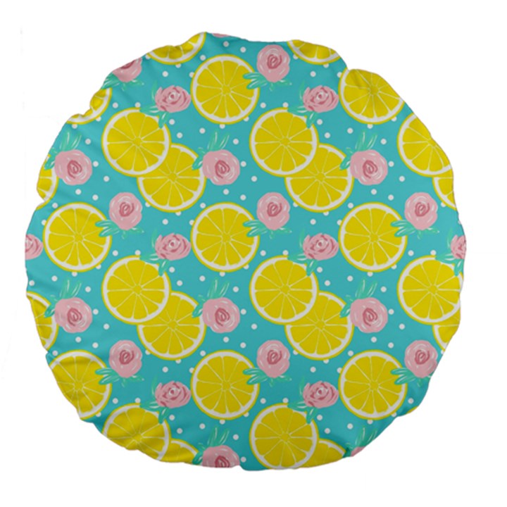 Blue neon lemons Large 18  Premium Flano Round Cushions