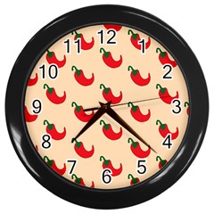 Small Mini Peppers Pink Wall Clock (black) by ConteMonfrey