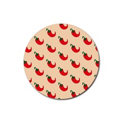 Small Mini Peppers Pink Rubber Round Coaster (4 Pack) by ConteMonfrey