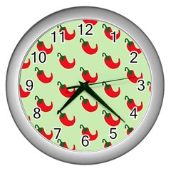 Small Mini Peppers Green Wall Clock (silver) by ConteMonfrey