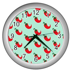 Small Mini Peppers Blue Wall Clock (silver) by ConteMonfrey