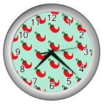 Small Mini Peppers Blue Wall Clock (Silver) Front