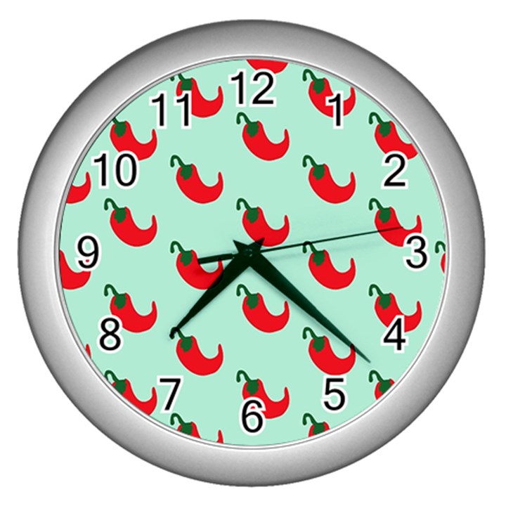 Small Mini Peppers Blue Wall Clock (Silver)