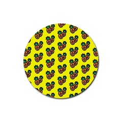 Yellow Background Pineapples Rubber Round Coaster (4 Pack) by ConteMonfrey