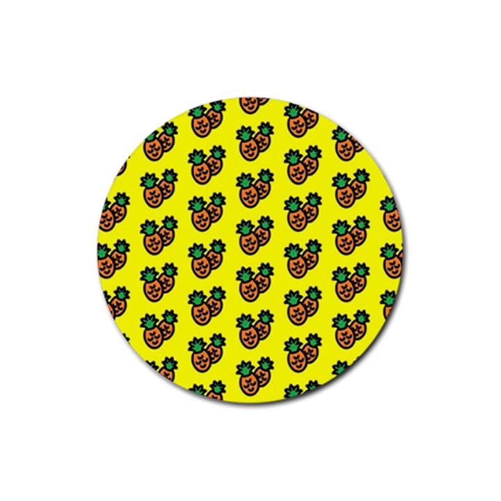 Yellow Background Pineapples Rubber Round Coaster (4 pack)