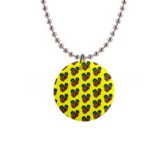 Yellow Background Pineapples 1  Button Necklace by ConteMonfrey