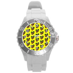 Yellow Background Pineapples Round Plastic Sport Watch (l) by ConteMonfrey