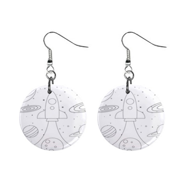 Going To Space - Cute Starship Doodle  Mini Button Earrings