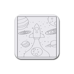 Going To Space - Cute Starship Doodle  Rubber Coaster (square) by ConteMonfrey