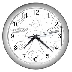 Going To Space - Cute Starship Doodle  Wall Clock (silver) by ConteMonfrey