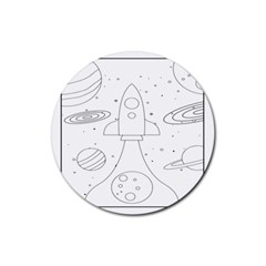 Going To Space - Cute Starship Doodle  Rubber Round Coaster (4 Pack) by ConteMonfrey