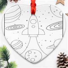 Going To Space - Cute Starship Doodle  Heart Ornament (two Sides) by ConteMonfrey