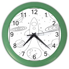 Going To Space - Cute Starship Doodle  Color Wall Clock by ConteMonfrey