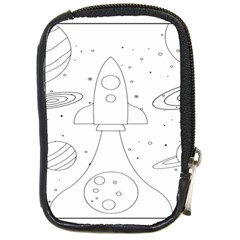 Going To Space - Cute Starship Doodle  Compact Camera Leather Case by ConteMonfrey