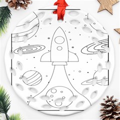 Going To Space - Cute Starship Doodle  Ornament (round Filigree)