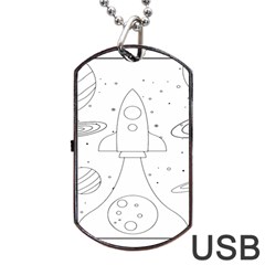 Going To Space - Cute Starship Doodle  Dog Tag Usb Flash (one Side) by ConteMonfrey