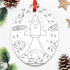 Going To Space - Cute Starship Doodle  Ornament (oval Filigree) by ConteMonfrey