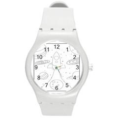 Going To Space - Cute Starship Doodle  Round Plastic Sport Watch (m) by ConteMonfrey