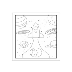 Going To Space - Cute Starship Doodle  Satin Bandana Scarf 22  X 22  by ConteMonfrey