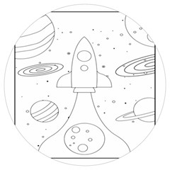 Going To Space - Cute Starship Doodle  Round Trivet by ConteMonfrey