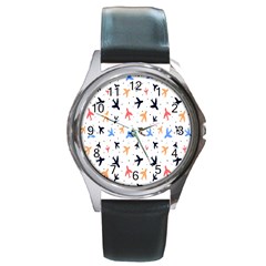 Sky birds - Airplanes Round Metal Watch