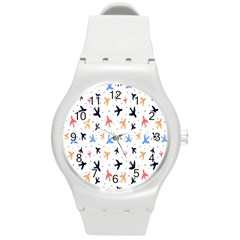 Sky birds - Airplanes Round Plastic Sport Watch (M)