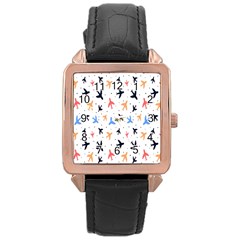 Sky birds - Airplanes Rose Gold Leather Watch 