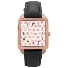 All Zodiac Signs Rose Gold Leather Watch  by ConteMonfrey