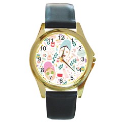 Skincare Night Round Gold Metal Watch by ConteMonfrey