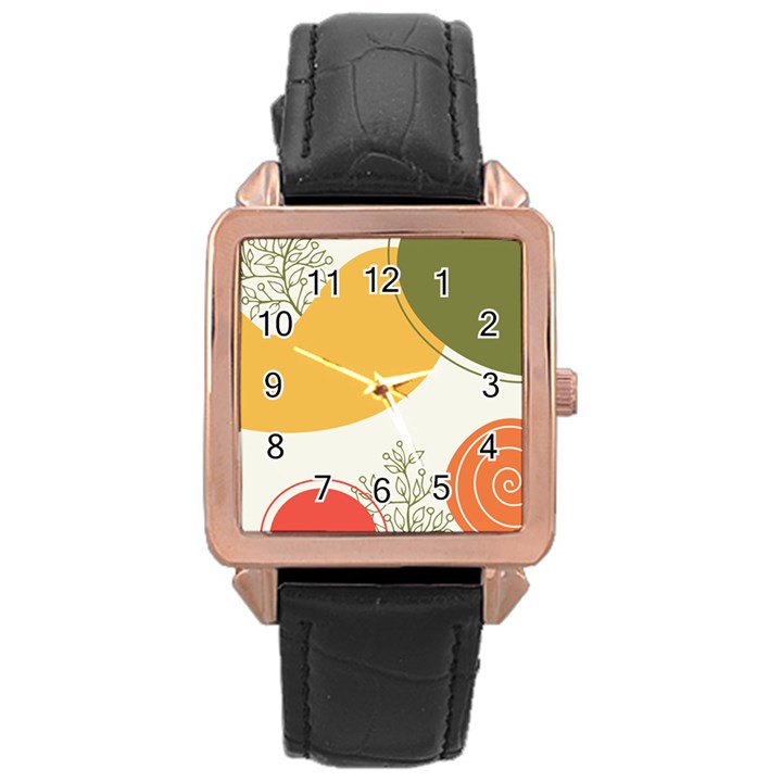 MULTI COLOR PATTERN Rose Gold Leather Watch 