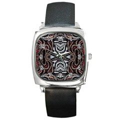 Autumn Patterns Square Metal Watch by kaleidomarblingart