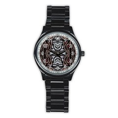 Autumn Patterns Stainless Steel Round Watch by kaleidomarblingart