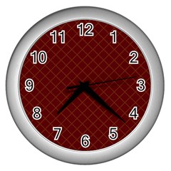 Diagonal Dark Red Small Plaids Geometric  Wall Clock (silver) by ConteMonfrey