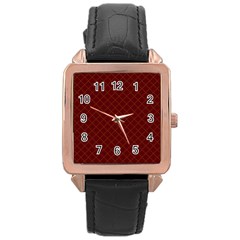 Diagonal Dark Red Small Plaids Geometric  Rose Gold Leather Watch  by ConteMonfrey