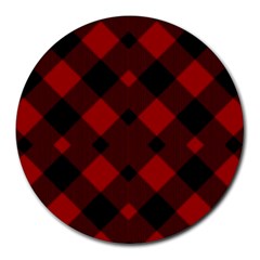 Red Diagonal Plaid Big Round Mousepad by ConteMonfrey