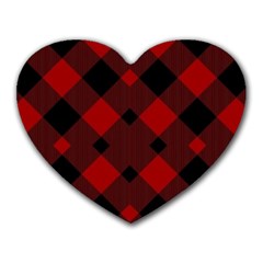 Red Diagonal Plaid Big Heart Mousepad by ConteMonfrey