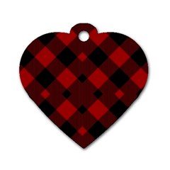 Red Diagonal Plaid Big Dog Tag Heart (two Sides) by ConteMonfrey