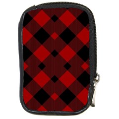 Red Diagonal Plaid Big Compact Camera Leather Case by ConteMonfrey