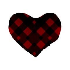 Red Diagonal Plaid Big Standard 16  Premium Heart Shape Cushions by ConteMonfrey