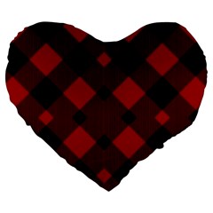 Red Diagonal Plaid Big Large 19  Premium Heart Shape Cushions by ConteMonfrey