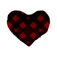 Red Diagonal Plaid Big Standard 16  Premium Flano Heart Shape Cushions by ConteMonfrey