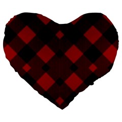 Red Diagonal Plaid Big Large 19  Premium Flano Heart Shape Cushions by ConteMonfrey