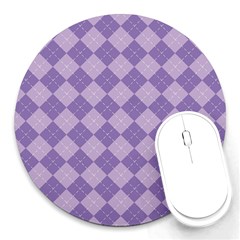 Diagonal Comfort Purple Plaids Round Mousepad by ConteMonfrey